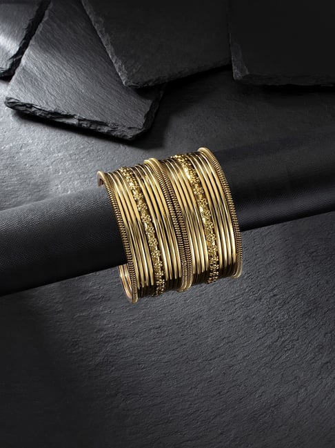 Peora Antique Look Gold-Plated Metal Bangle - Set of 22-picture-47