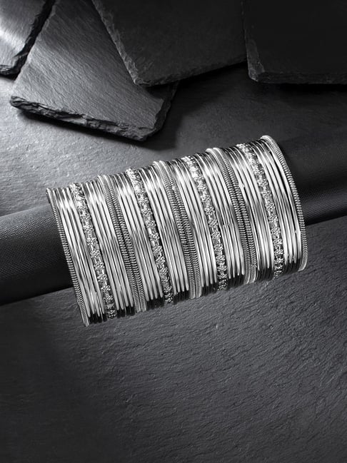 Peora Traditional Antique Look Oxidized Silver-Plated Bangle - Set of 44-picture-37