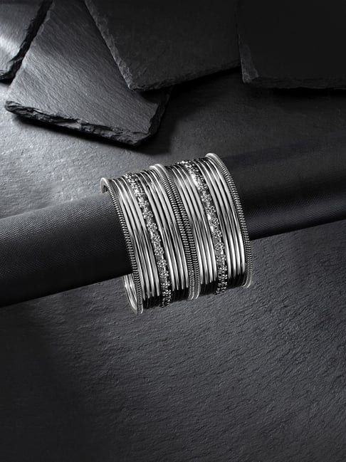 Peora Traditional Antique Look Oxidized Silver-Plated Bangle - Set of 22-picture-40