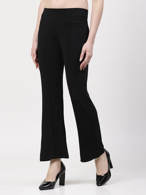 Buy Office You Black Relaxed Fit Mid Rise Trousers for Women's