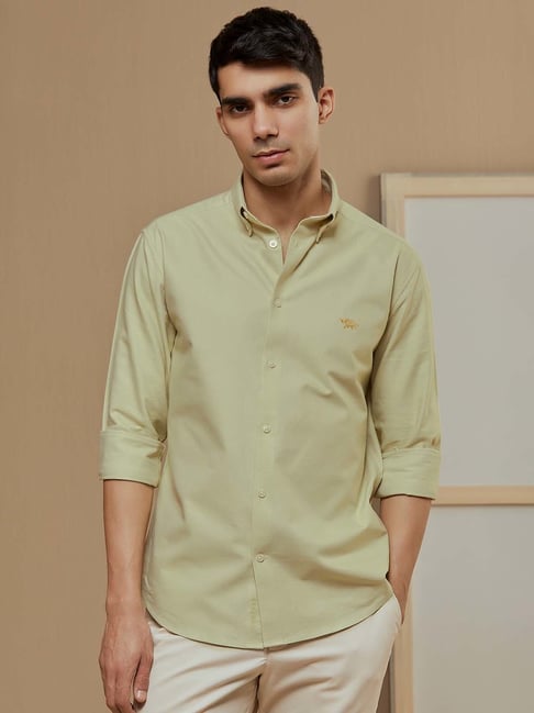 ANDAMEN Light Olive Slim Fit Cotton Shirt-picture-43