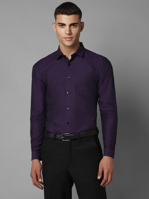 allen solly Men Purple Slim Fit Textured Full Sleeves Formal Shirts-picture-18