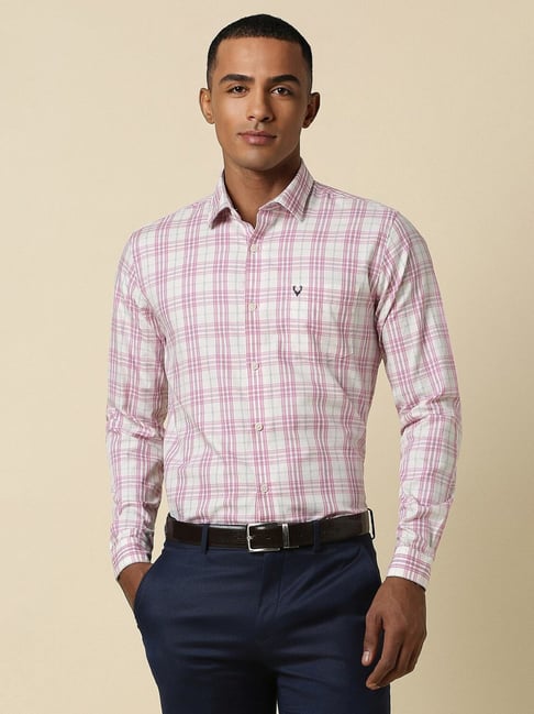 allen solly Men Cream Slim Fit Check Full Sleeves Formal Shirts-picture-11