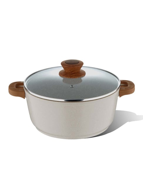 Bergner Naturally DieCast White Aluminium Non Stick 32 cm Casserole With Glass Lid (9 L)