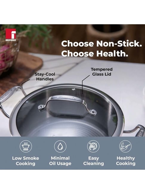 Buy Bergner Hitech Triply Non Stick 28 cm Casserole With Glass Lid