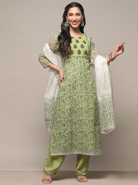 Buy Biba Light Green Printed Net Unstitched Dress Material for Women s Online Tata CLiQ