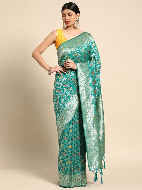 Mohey Blue Silk Woven Saree With Unstitched Blouse-picture-24