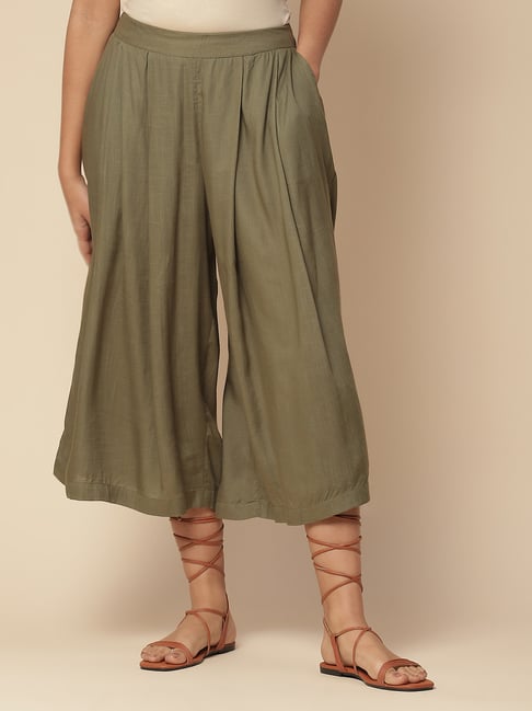 aarke Ritu Kumar Green Loose Fit Mid Rise Culottes-picture-21
