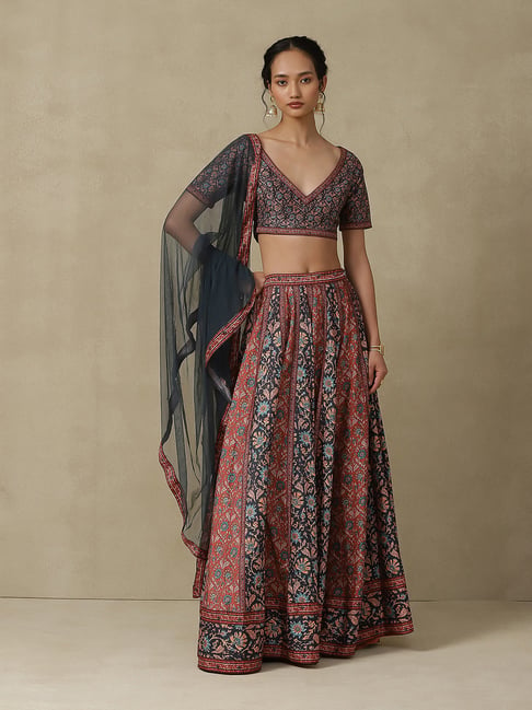 Buy Coral and Orange Lehenga With Blouse And Dupatta by Designer RI RITU  KUMAR Online at Ogaan.com