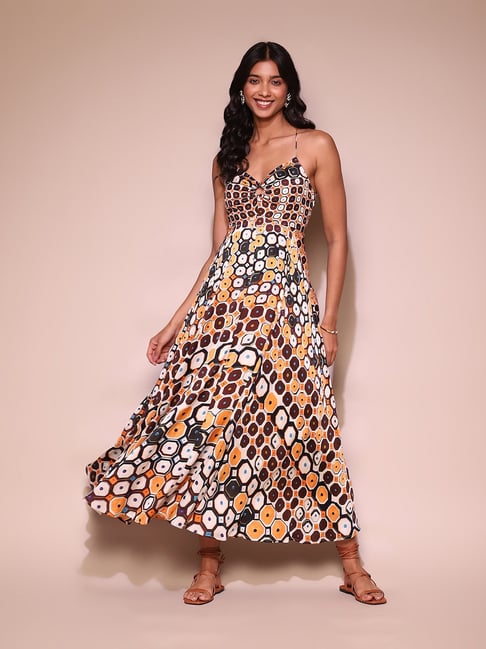 Label Ritu Kumar Brown Printed Maxi Dress-picture-44