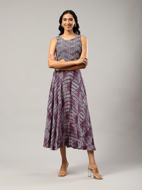 Label Ritu Kumar Purple Printed Midi Dress-picture-26