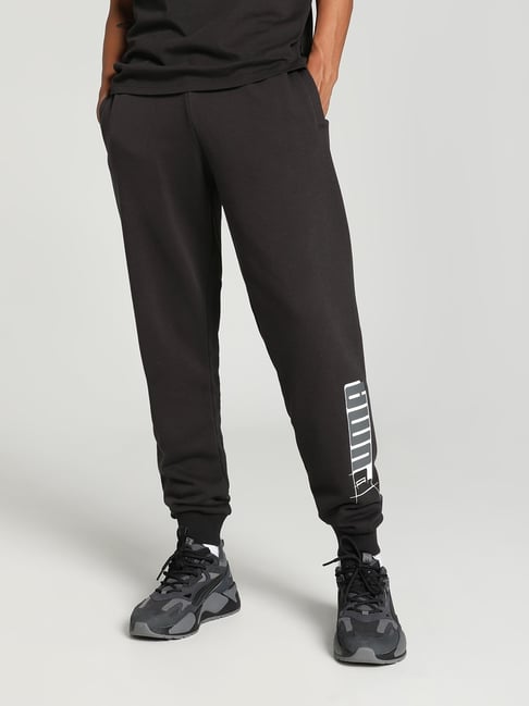 Buy Puma Black Cotton Regular Fit Logo Printed Sports Joggers for