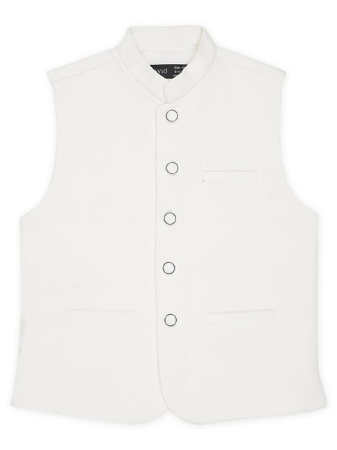 Cavio Kids White Solid Nehru Jacket