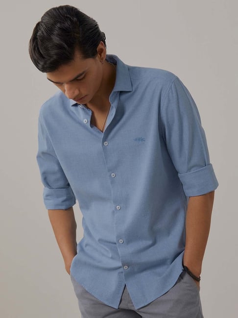 ANDAMEN Blue Slim Fit Cotton Shirt-picture-35