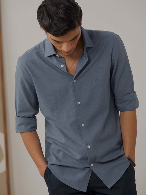 ANDAMEN Blue Regular Fit Cotton Shirt-picture-34