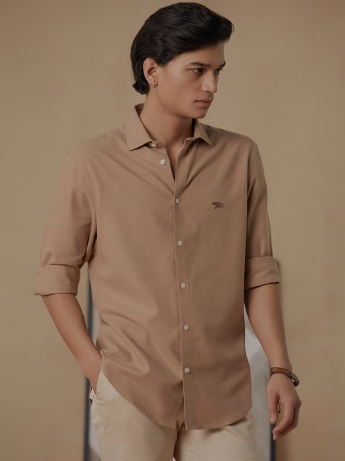 ANDAMEN Brown Slim Fit Cotton Shirt-picture-17