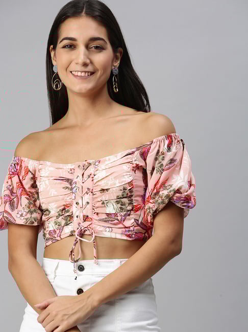 KASSUALLY Peach Floral Print Crop Top-picture-37