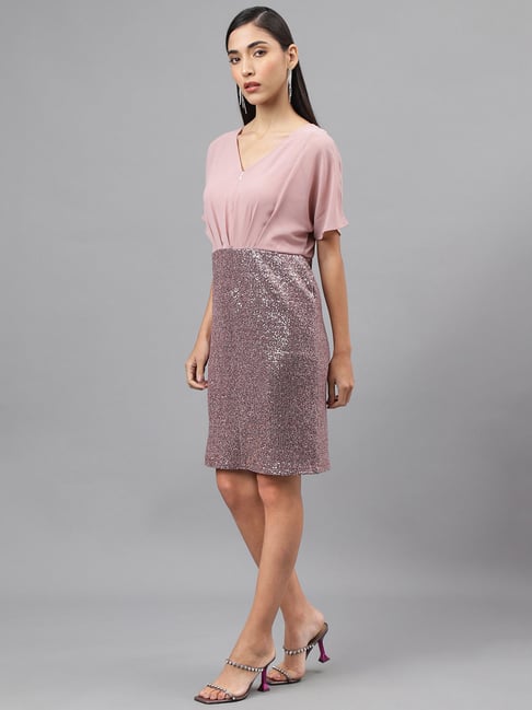 Latin Quarters Rose Gold Embellished A Line Dress
