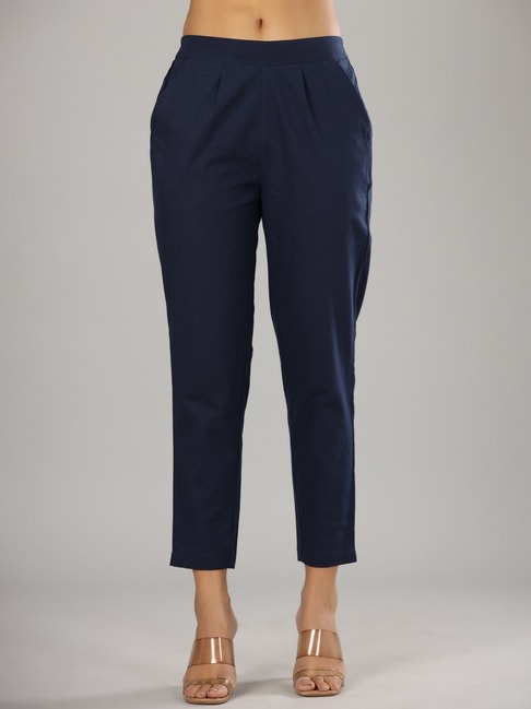 Darzaania Navy Blue Ikat Pants for Women | CraftsandLooms –  CraftsandLooms.com