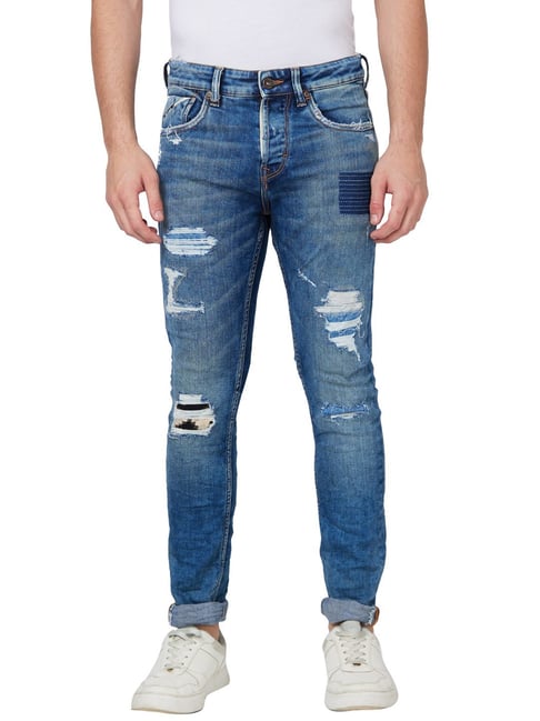 Spykar Blue Cotton Skinny Fit Distressed Jeans-picture-40