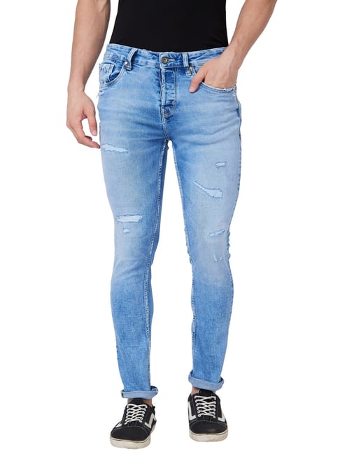 Spykar Blue Cotton Skinny Fit Distressed Jeans-picture-41