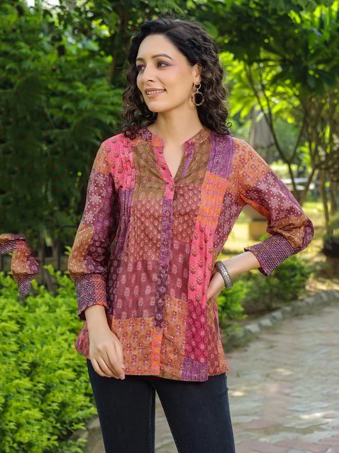 Rain and Rainbow Multicolor Cotton Printed A Line Kurti-picture-12