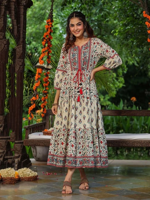 Rainbow floral georgette full length kurti dress – Threads