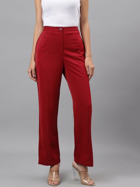Latin Quarters Red Polyester Regular Fit High Rise Pants