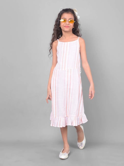 Crimsoune Club Kids Peach & White Striped Dress