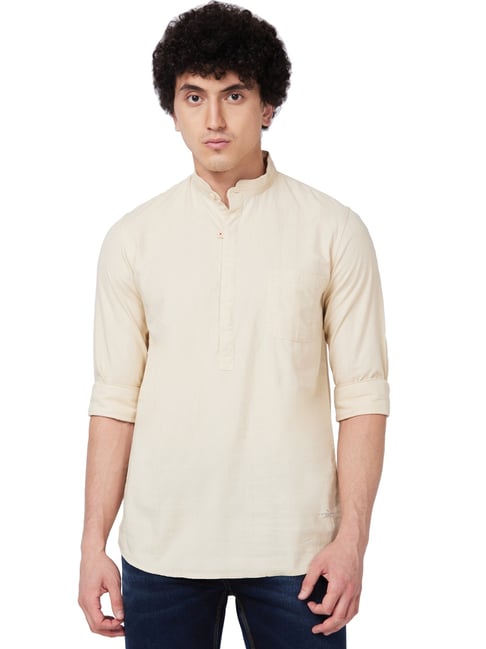 Spykar Beige Cotton Regular Fit Shirt
