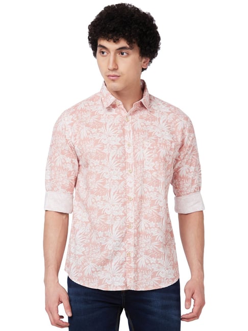 Spykar Pink Cotton Regular Fit Printed Shirt