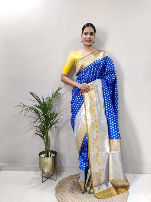 Buy Designer Tvesa Benarasi Saree - Blue Online from Anita Dongre