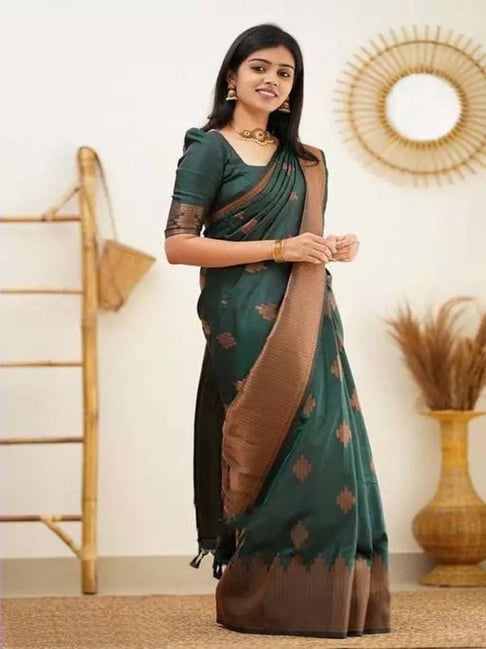 Buy Brown & Green - Semi Softsilk Saree online | Semi Softsilk from  ShrusEternity