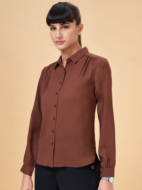 Buy Annabelle by Pantaloons Brown Regular Fit Formal Shirt for Women Online Tata CLiQ