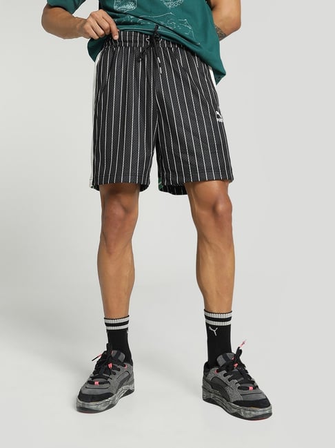 Puma T7 Black Relaxed Fit Striped Sports Shorts-image-2