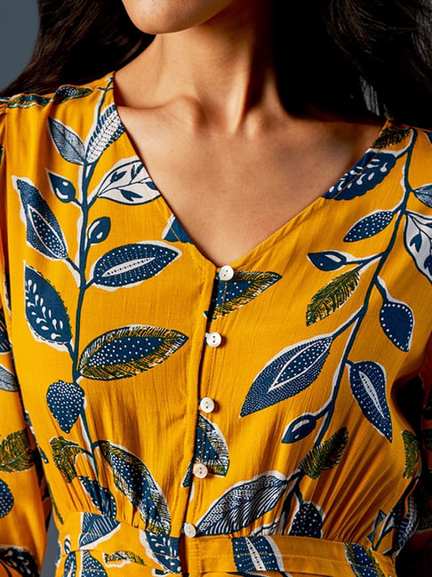 chinese dress ladies Mac Duggal Women's Floral Flounce Sleeve Maxi Dress - Yellow Multi main image 1