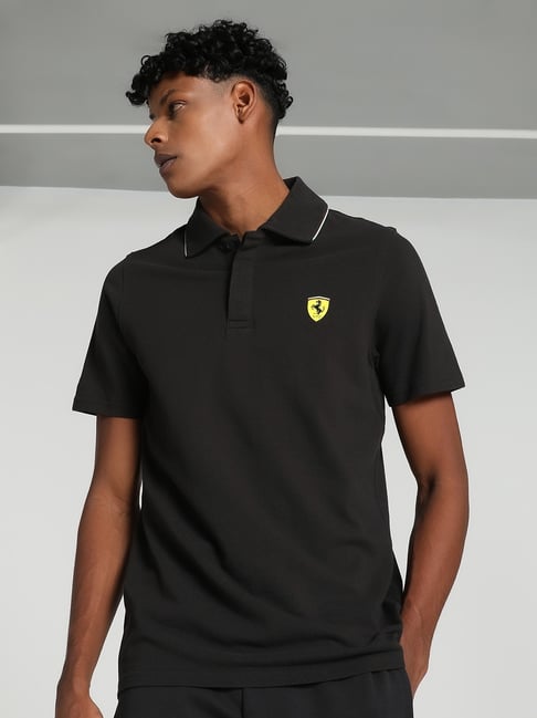 Puma Scuderia Ferrari Motorsport Black Cotton Regular Fit Sports Polos