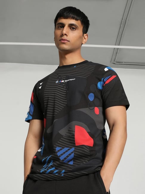 Puma BMW M Motorsport Black Cotton Regular Fit Printed Sports T-Shirt