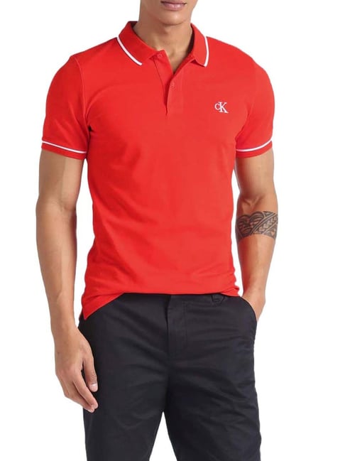 Calvin klein Jeans Fiery Red Slim Fit Polo T-Shirt