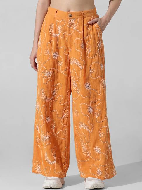 Only Orange Cotton Embroidered Regular Fit High Rise Pants-picture-43