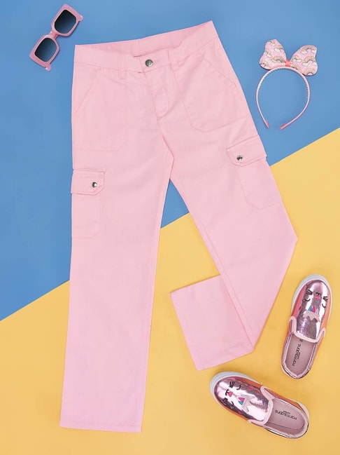 Buy lt. pink Trousers & Pants for Girls by GAME BEGINS Online | Ajio.com