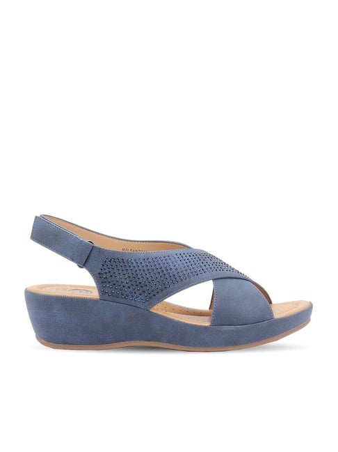 Buy Pavers England Women's Navy Cross Strap Wedges for Women at