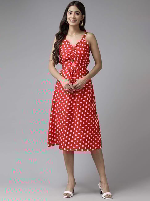 Buy Aarika Red Polka Dots A-Line Dress for Women Online Tata CLiQ