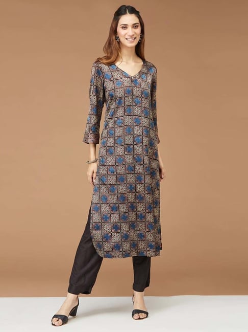 Buy Fabindia Maroon Blue Printed Straight Kurta for Women Online Tata CLiQ