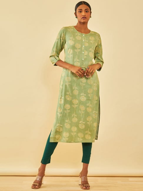 Buy Nuhh Straight Lime Green PST Silk Kurta & Off White Pant And Dupatta  (Set of 3) online