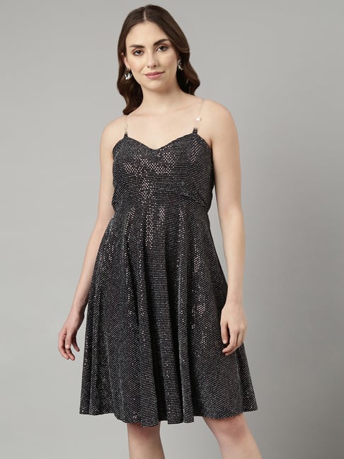 showoffff SHOWOFF Black Embellished Fit & Flare Dress-picture-32