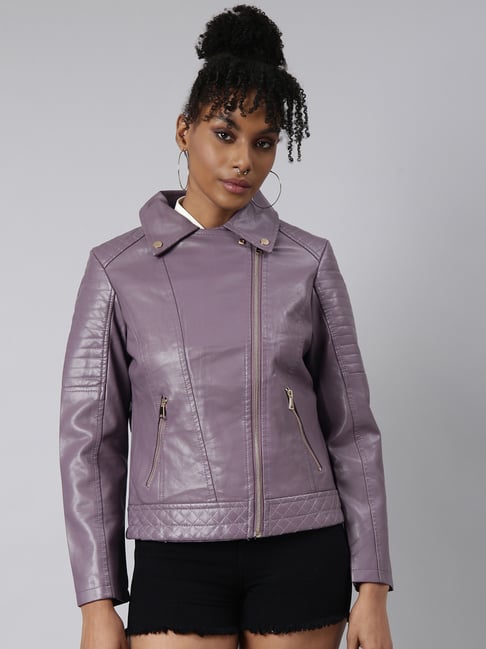 SHOWOFFFF Purple Regular Fit Biker Jacket