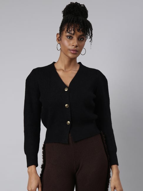 SHOWOFFFF Black Regular Fit Cardigan