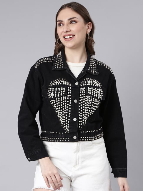 showoffff SHOWOFF Black Embellished Denim Jacket-picture-41