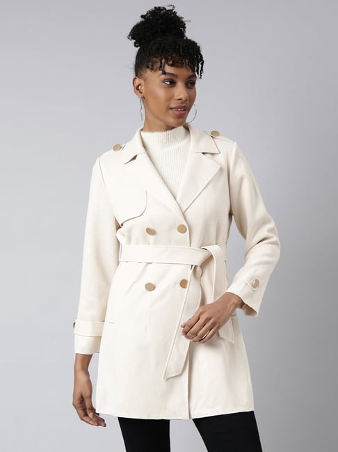 SHOWOFFFF Beige Regular Fit Trench Coat